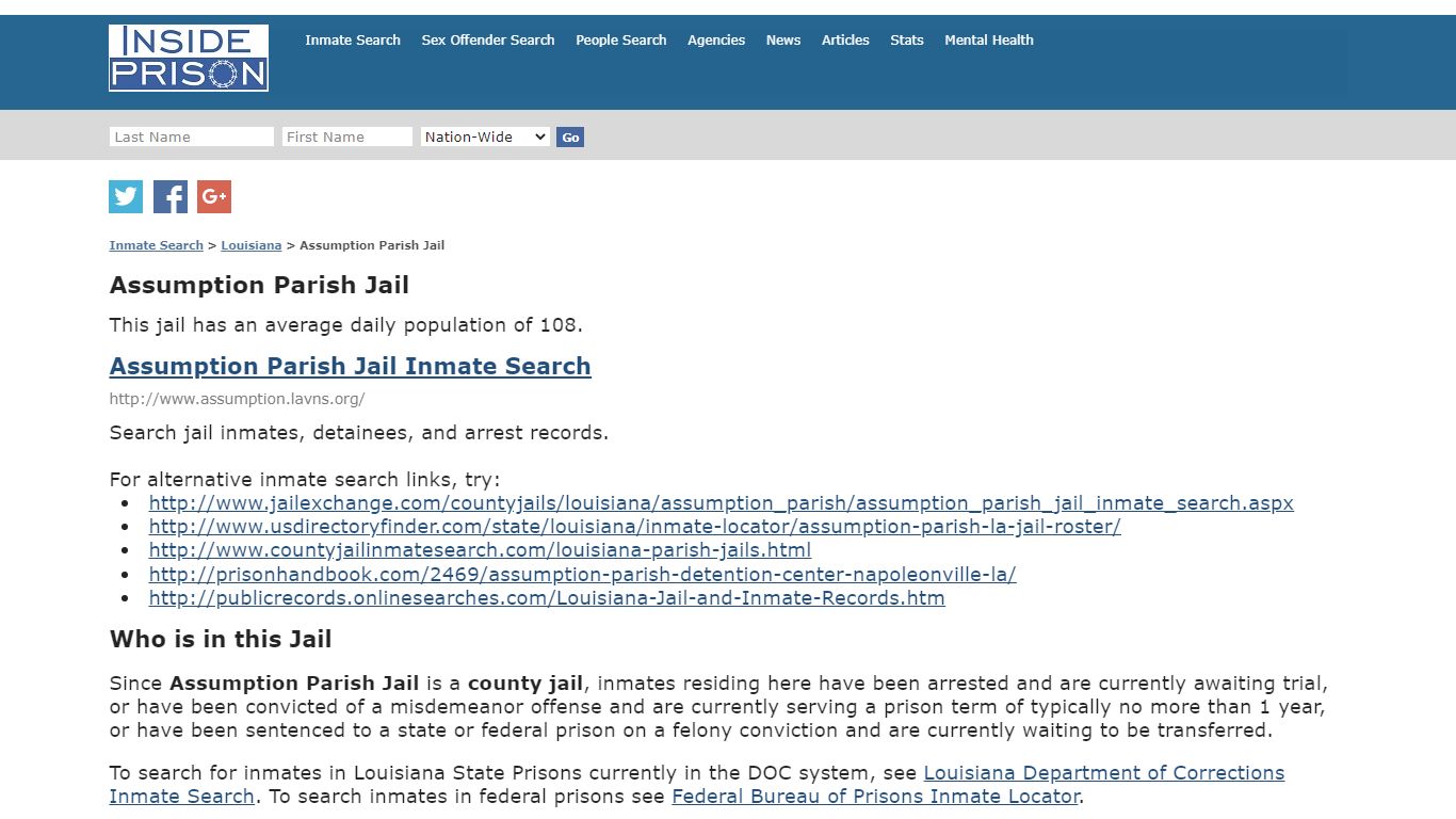 Assumption Parish Jail - Louisiana - Inmate Search - Inside Prison